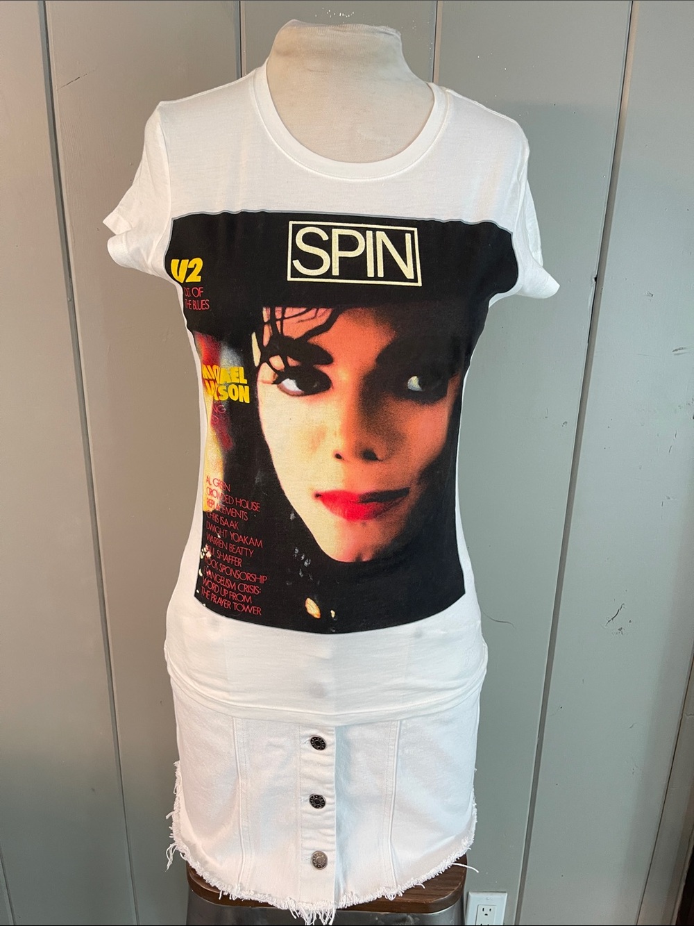 NWT Michael Jackson SPIN Tee Top White Y2K Retro Urban Casual Festival Boho